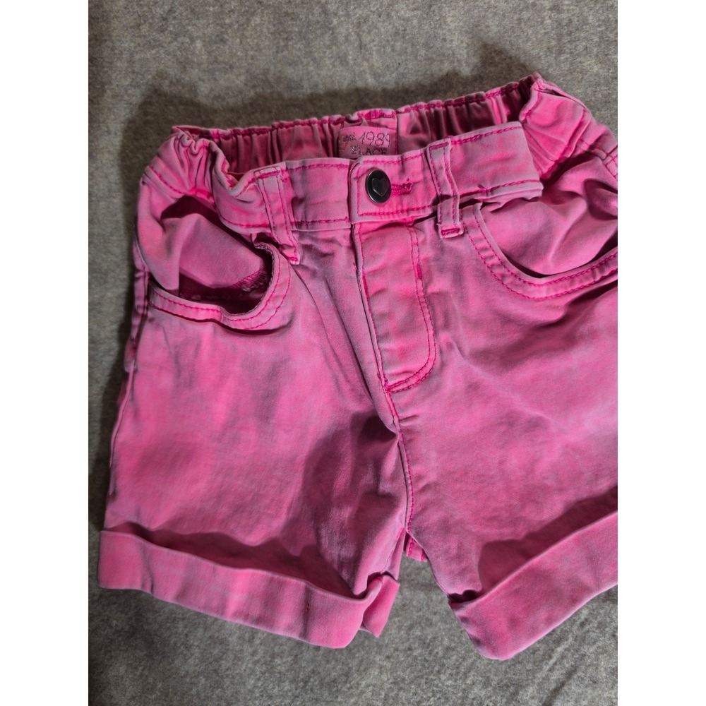 The Childrens Place Girls Pink Denim Shorts Elastic Waist Size 5T Rolled Cuffs - Picture 5 of 5